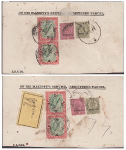 1933 ON HIS MAJESTY’S SERVICE REGISTERED PARCEL thick card bearing 1925 KED VII 2Rs on 10R