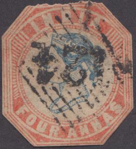 India used in Aden, 1854 QV, 1a, litho cancelled by ”124” in horizontal diamond of bars, c