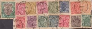 India used in Aden, KGV 15 values, 3p to 1Re on piece all tied by ”ADEN/9 Jan./37” single 