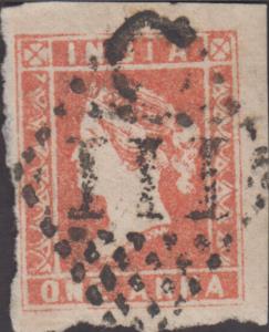 India used in French India, 1854 QV 1a, red, litho, die I, with Pondicherry ”C/ 111” cance