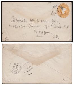 1910 India used in Persian Gulf, Jask, PS envelope, QV, 2a6p, tied by ”JASK/26JL/10” squar