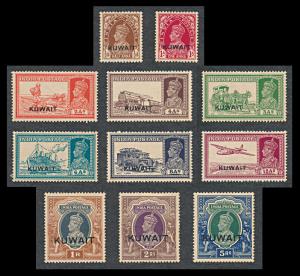 1939 India used in Kuwait, KGVI stamps optd. ”KUWAIT”, 1/2a to 5Rs, set of 11 values, SG 3