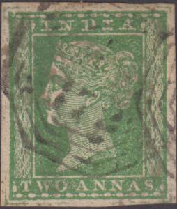 India used in Straits Settlements, Singapore, 1854 2a, green, typo, with ”B172”, Singapore