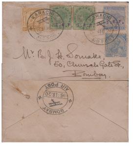 1920 ”I.E.F.” provisional typewritten on QV 2a + 1/2a pair along with KGV 6a + 2a6p (witho