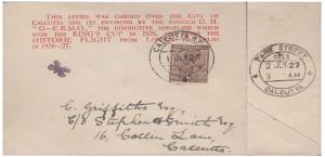 1927 Moth FFC flight cover carried by D.H. ”G-E.B.M.O.”, front shows ”THIS LETTER WAS CARR