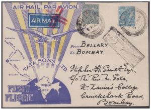 1932 First Flight by Tata Sons Ltd, ISC # 32-75 cover designed by Stephen Smith and addres