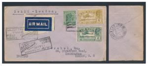 1933 Calcutta —Karachi - London First Flight plain cover, typewritten DELHI —LONDON, Airma