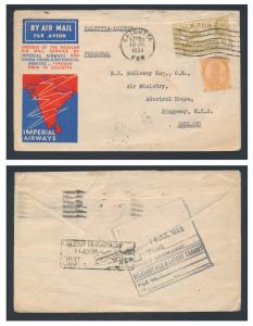 1933 Imperial Airways and Indian Trans-continental Airways, Calcutta —Karachi-London First