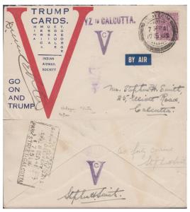 1941 V Campaign cover ”TRUMP CARDS” by Indian Airmail Society to support of War Front, ”YZ