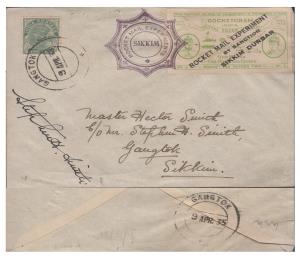1935 Sikkim Rocketgram, by Rocket No. 50, from Dak Bungalow towards the Post Office, frank