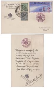 1937, Coronation Rocketgram cover and message, cover with ”CORONATION/ROCKET DESPATCH” blu