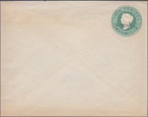 1886 PS Envelope, QV 1/2a, green on thin white laid paper, PV#EN15, hand stamp ”SPECIMEN”,