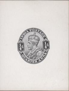 1912 Postal Stationery KGV 1/4a, Die Proof in black on glazed paper, rare, fine.