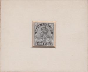 1932 Postal Stationery KGV 9ps, Die Proof in black on sunken card, rare, fine.