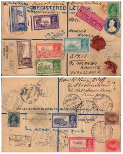 1938 PS KGV 1a3p + 1a Registered Envelope, insured Air Mail from Bombay to Yugoslavia bear