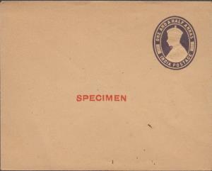1942 PS Envelope, KGVI 1 1/2a, purple on brown, envelope, printed with ”SPECIMEN” in red, 