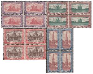 1949 Archaeological series high value, blk of 4, 2Rs, 5Rs, 10Rs and 15Rs, MNH, 10Rs block 