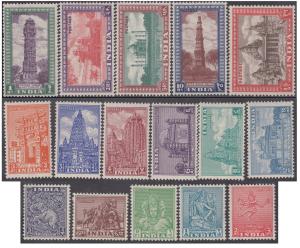 1949-52 Archaeological series simplified set of 16, 9p to 15Rs, #D1-D19, superb white gum,
