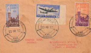 1952 UNESCO Conference, Bombay, cover bearing 1951 Asian Games, set of 2 stamps and 1948 1