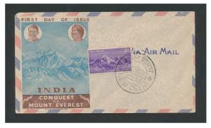 1953 Conquest of Everest 2a, SG344, single value private FDC, depicting Himalayan mountain