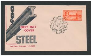 1958 50th Anniversary of Steel Industry, SG 395, private FDC depicting moving of Steel wit
