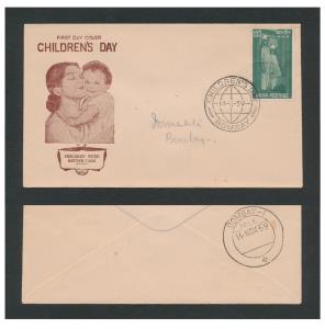 1959 Children’s Day, SG424, private FDC depicting picture of Mother and Child, with “BOMBA