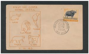 1963 Wild Life Preservation, SG472, 10p single value private FDC depicting sketches of ani