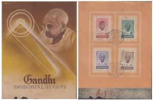 1948 Mahatma Gandhi memorial folder, with set of 4 stamps, SG 305-308, tied by “PONDICHERR