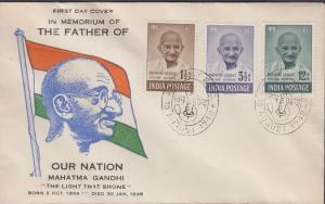 1948 Mahatma Gandhi, 3 value Private FDC, SG 305-7, Thakkar 948.2.10, Extremely rare, fine