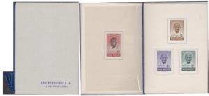 1948 Mahatma Gandhi, set of 4, mounted in ”COURVOSIER S. A.” special folder, distributed t