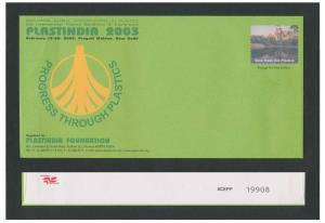 2002 PLASTINDIA 2003, customised envelope, Rs.5, 220 x 110mm, Pandya PICE-9, mint, fine.
