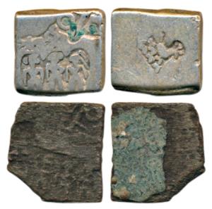 Punch Marked Coinage, Mauryan Empire, Silver Karshapana and Copper weight standard, 3.2g a