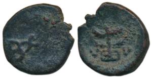 Taxila (c. 185-160 BC), Copper Karshapana, 3.53g, obv. tree in railing with ornate symbols