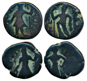 Kushanas, Kanishka I (c. 127-151 AD), Copper ½ Drachma, 3.8g, obv. king standing left, rev
