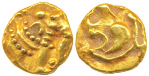 Western Gangas, Gold Gajapati Fanam, .39g, obv. caparisoned elephant to right, scroll work