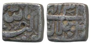 Akbar, Silver Square ½ Rupee, 5.61g, Mint less and Month less, Ilahi type, Year 3X, (KM 63