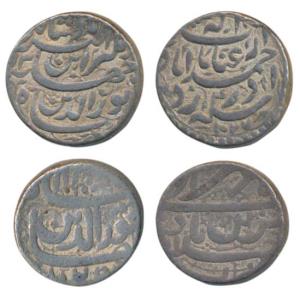 Jahangir, Silver Rupee (2), Ahmedabad Mint, Inayat couplet, AH 1027/13 (KM 149.4); Muzayya