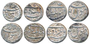 Jahangir, Silver Rupee (4), Ahmednagar Mint (mint name off flan) (3); Burhanpur Mint, Kali