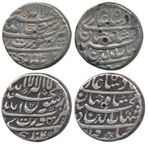 Shah Jahan, Silver Rupee (2), 11.37g, 11.23g, Surat Mint, AH 1040 and 1042, legend in four
