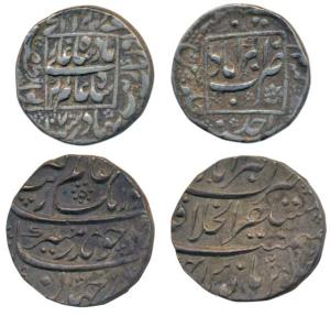 Aurangzeb, Silver Rupee (2), Mustaqir al-Khilafat Akbarabad Mint, both different, AH 1070/