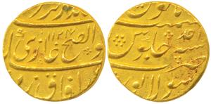 Jahandar Shah (AH 1124, 1712-1713 AD), Gold Mohur, 11.91g, Sholapur / Solapur Mint, ’Abul 