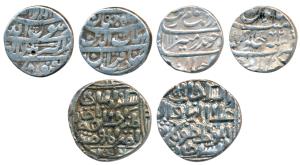 Silver Rupee (3), Shah Jahan, Akbarnagar Mint, Month Khurdad, RY 7; Surat Mint, AH 10XX/2X