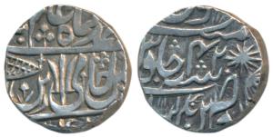 Ravishnagar Sagar Mint, Silver Rupee, 10.97g, in the name of Shah Alam II, RY 42, Pataka (