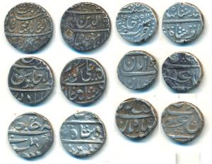 A set of all different Maratha mints, Silver Rupee (6), Bagalkot Mint, in the name of Alam
