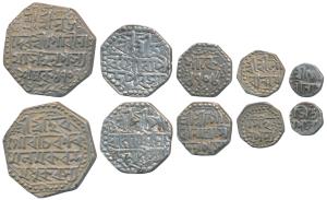 Gaurinath Simha (SE 1702-1718, 1780-1796 AD), set of 5, Silver Rupee, ½, 1/8, 1/16 and 1/3