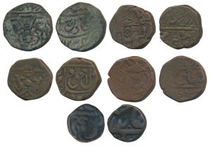 Copper Falus (5), Ghazi Din Haidar; Amjad Ali Shah; Wajid Ali Shah two different varieties