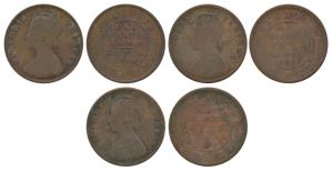 Copper ¼ Anna (3), with the name and portrait of Victoria, Calcutta Mint, 1895 (KM 71). Go
