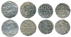 Silver ½ Tanka (4), Lakshmi Narayan, SE 1509 CB92; Prana Narayan; Mada Narayan; Rajendra N