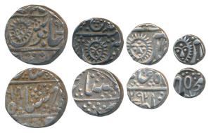 Tukoji Rao II (AH 1261-1304, 1844-1886 AD), set of 4, Silver Rupee, ½, ¼ and 1/8, Malhar N
