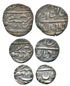 Ranjit Singh (AH 1263-1281, 1846-1864 AD), set of 3, Silver Rupee, ½ and ¼, Second series,